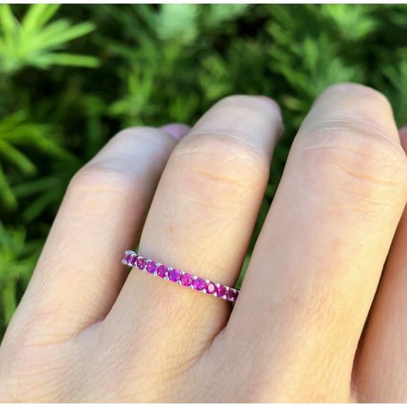 HeartsAndYou 3ct Natural Pink Sapphire Full Eternity Wedding Band 100% 14k SOLID White Gold