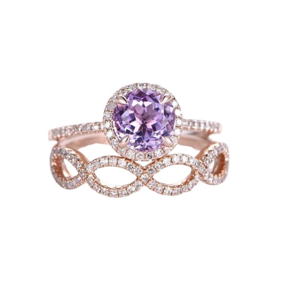 Goldeden Rose HeartsAndYou 1.6ct Natural Amethyst Halo Bridal Set Engagement Ring 100 ...