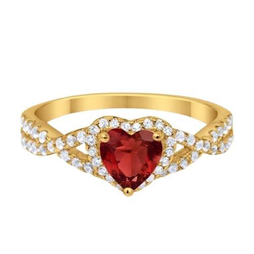 HeartsAndYou 3ct Natural Red Garnet Split Band Halo Engagement Ring 14k SOLID Yellow Gold