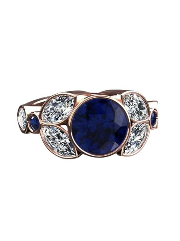3ct Natural Round Sapphire & Diamond Ring Leaf Accent 100% 14k SOLID Rose Gold