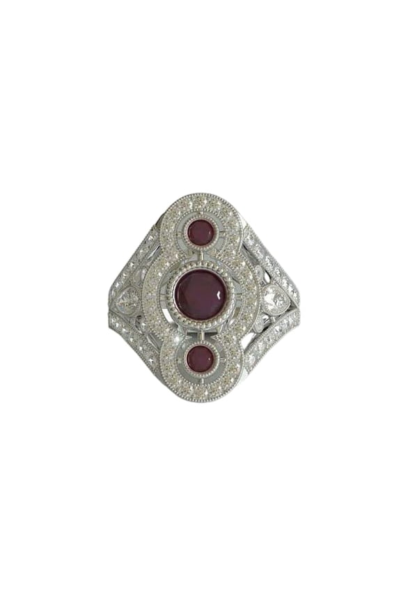 3ct Natural Ruby & Diamond Engagement Ring Art Deco Trilogy 14k SOLID White Gold