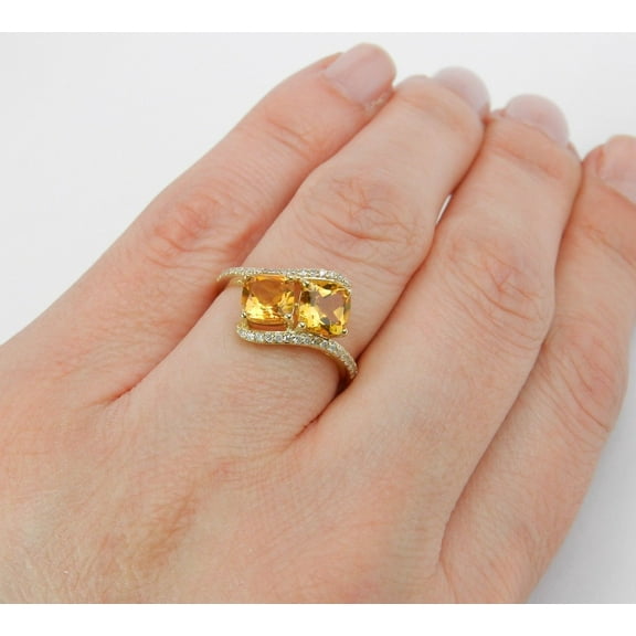 HeartsAndYou 3ct Natural Yellow Citrine Two Stone Engagement Ring 100% 14k SOLID Yellow Gold