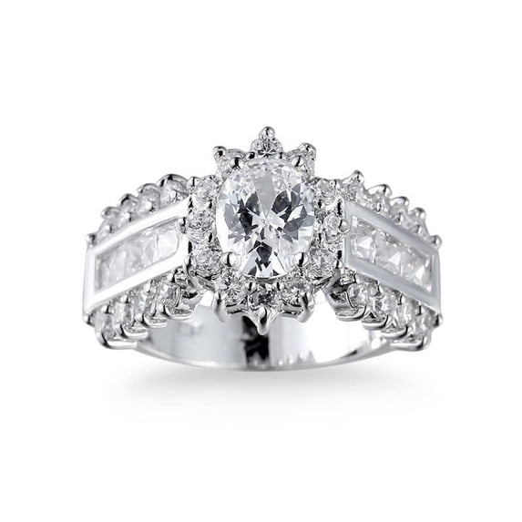 HeartsAndYou 3ct Oval Cut Moissanite Engagement Ring for Women 18k White Gold over Silver Cocktail Floral Design