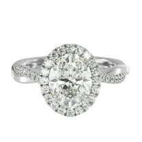 HeartsAndYou 3ct Oval Cut Moissanite Engagement Ring for Women Twist Shank Halo 18k White Gold over Silver