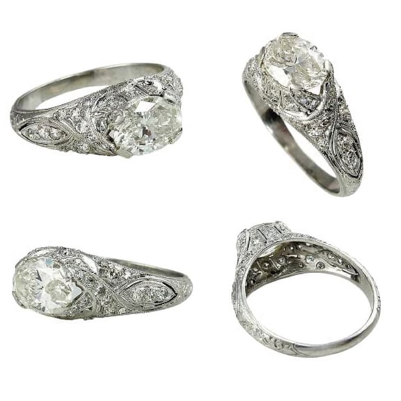 HeartsAndYou 3ct Oval Cut Moissanite Intricate Filigree Antique Inspired Vintage Inspired Ring 18k White Gold over Silver