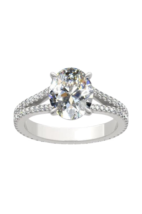 3ct Oval Cut Moissanite Split Shank Engagement Solitaire Ring 18k White Gold over Silver