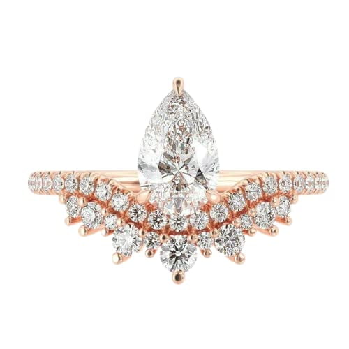 HeartsAndYou 3ct Pear Cut Moissanite Princess Crown Unique Engagement Ring for Women 18k Rose Gold over Silver