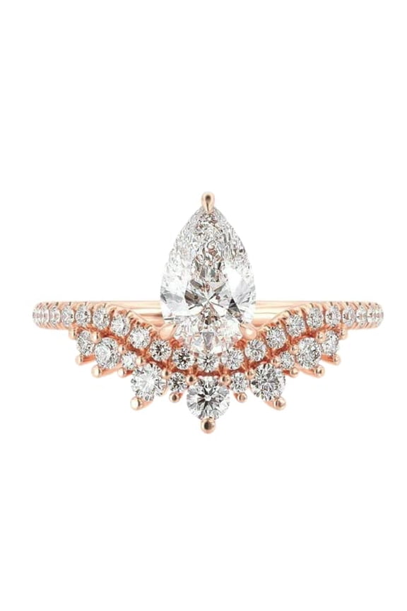 3ct Pear Cut Moissanite Princess Crown Unique Engagement Ring for Women 18k Rose Gold over Silver