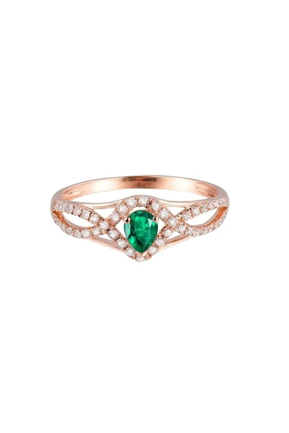 3ct Pear Cut Natural Emerald Moissanite Split Band Ring 100% 14k SOLID Rose Gold