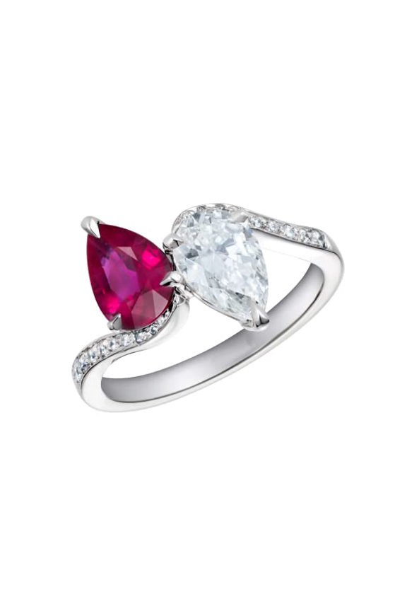 3ct Pear Cut Natural Pink Ruby & Moissanite Two Stone Ring 14k SOLID White Gold