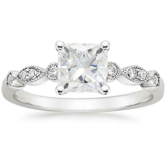 HeartsAndYou 3ct Princess Cut Moissanite Engagement Ring for Women 18k White Gold over Silver Vintage Inspired Solitaire