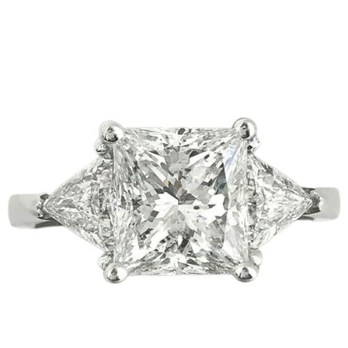 HeartsAndYou 3ct Princess Cut Moissanite Trillion Accent Three Stone Ring 18k White Gold over Silver Stylish