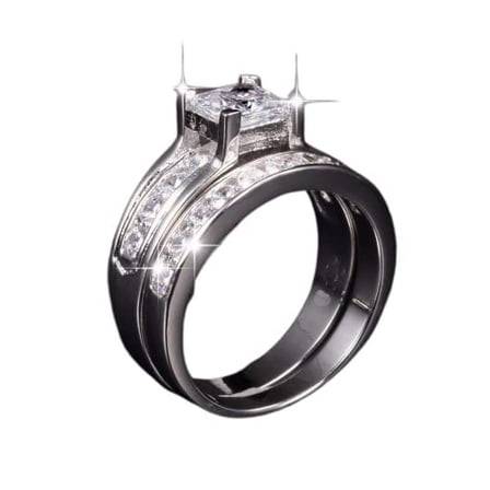 HeartsAndYou 3ct Princess Moissanite Engagement Ring for Women 18k White Gold Over Silver Solitaire Bridal Set