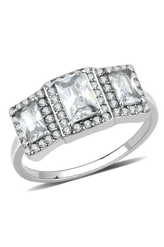 3ct Radiant Cut Moissanite Halo Three Stone Engagement Ring for Women 18k White Gold over Silver