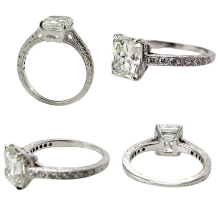 HeartsAndYou 3ct Radiant Cut Moissanite Vintage Inspired Antique Inspired Engagement Ring for Women 18k White Gold over Silver