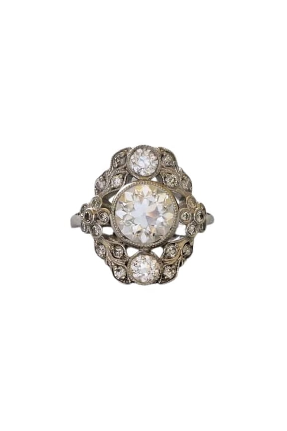 3ct Round Cut Moissanite Antique Inspired Edwardian Engagement Ring for Women 18k White Gold over Silver