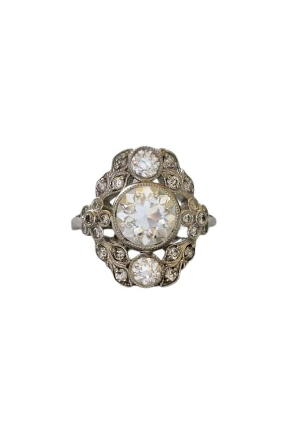 3ct Round Cut Moissanite Antique Inspired Edwardian Engagement Ring for Women 18k White Gold over Silver