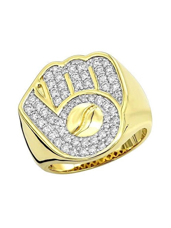 3ct Round Cut Moissanite Baseball Glove Men Engagement Ring Sterling Silver with Yellow Gold Plating