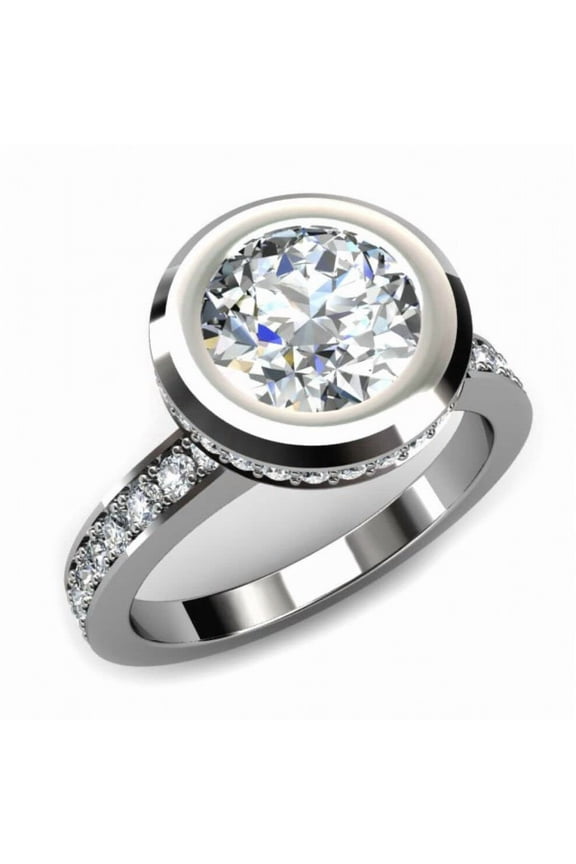 3ct Round Cut Moissanite Bezel Setting Women Engagement Ring for Women 18k Gold over Silver