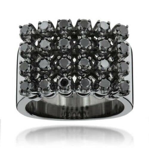 HeartsAndYou 3ct Round Cut Moissanite Black Four Row Elegant Men Engagement Ring 18k Black Gold over Silver Stylish