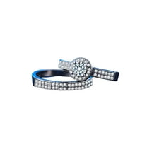 HeartsAndYou 3ct Round Cut Moissanite Bridal Set 18k White Gold Over Silver Halo Engagement Ring for Women Band