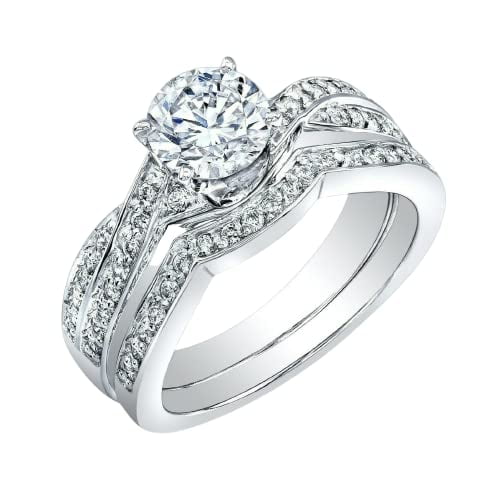 HeartsAndYou 3ct Round Cut Moissanite Bridal Set Solitaire Ring Wedding Band 18k White Gold Over Silver