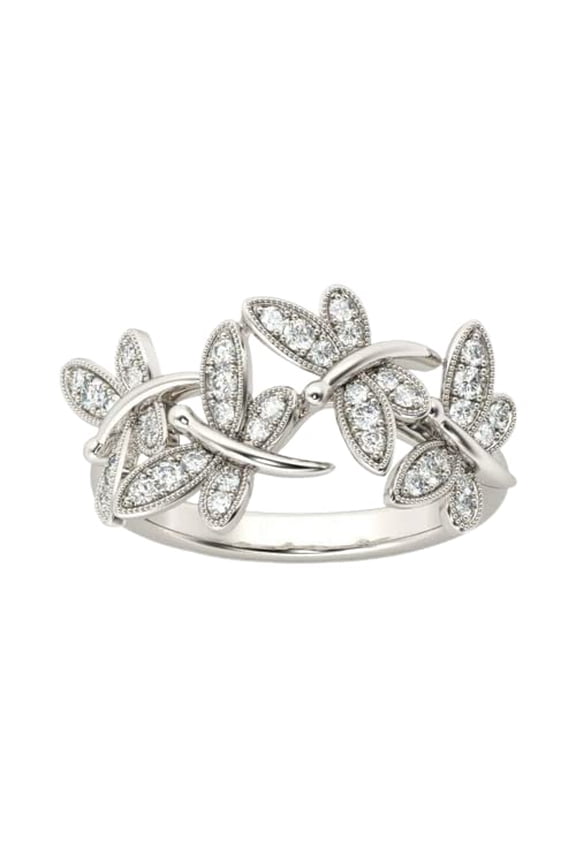 3ct Round Cut Moissanite Cute Dragonfly Gift Engagement Ring for Women 18k White Gold over Silver