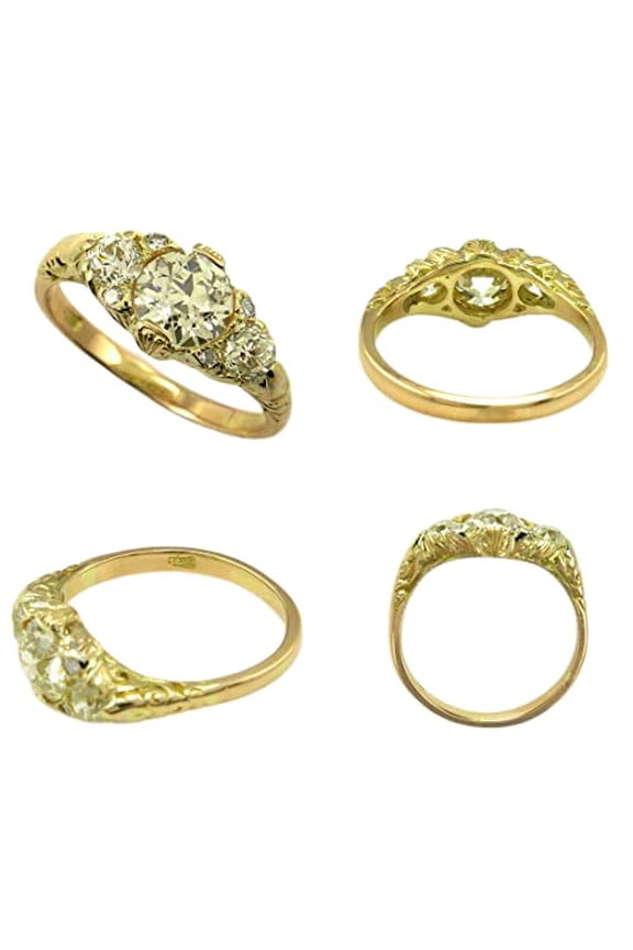 3ct Round Cut Moissanite Edwardian Vintage Inspired Engagement Ring for Women 18k Yellow Gold over Silver