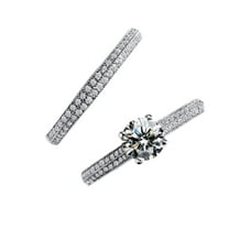 HeartsAndYou 3ct Round Cut Moissanite Engagement Ring for Women 18k White Gold Over Silver Solitaire Bridal Set