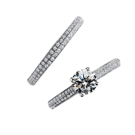 HeartsAndYou 3ct Round Cut Moissanite Engagement Ring for Women 18k White Gold Over Silver Solitaire Bridal Set