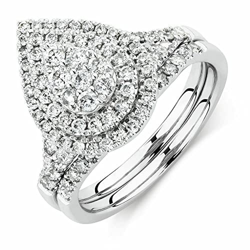 HeartsAndYou 3ct Round Cut Moissanite Engagement Ring for Women 18k White Gold Over Silver Triple Halo Bridal Set