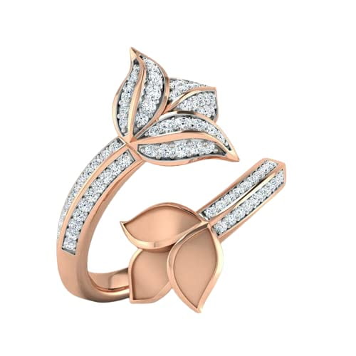 HeartsAndYou 3ct Round Cut Moissanite Floral Lotus Bypass Engagement Ring for Women 18k Rose Gold over Silver Stylish