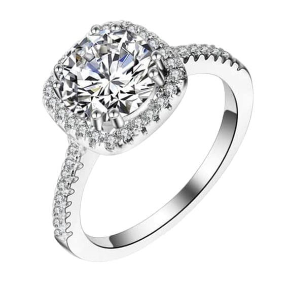 HeartsAndYou 3ct Round Cut Moissanite Halo Solitaire Women Engagement Ring for Women 18k White Gold over Silver