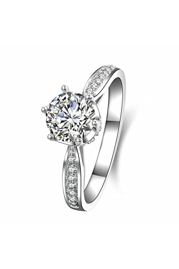 3ct Round Cut Moissanite Hidden Halo Solitaire with Accent Ring 18k White Gold over Silver