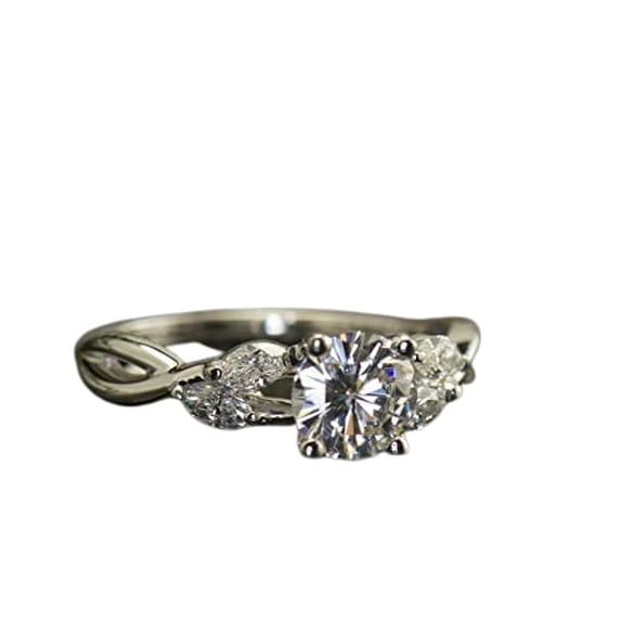 HeartsAndYou 3ct Round Cut Moissanite Marquise Accent Engagement Ring for Women 18k White Gold over Silver