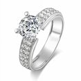 thumbnail image 1 of HeartsAndYou 3ct Round Cut Moissanite Solitaire Dual Row Cluster Shank Ring 18k White Gold over Silver, 1 of 6