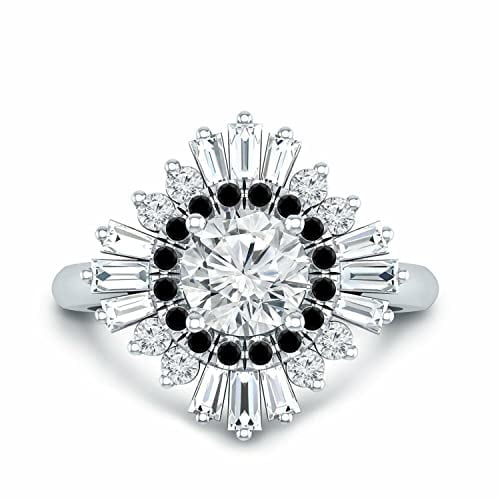 HeartsAndYou 3ct Round Cut Moissanite Sunburst Ballerina Engagement Ring for Women 18k White Gold over Silver Stylish