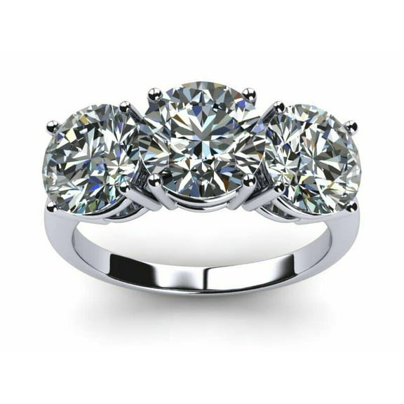 HeartsAndYou 3ct Round Cut Moissanite Three Stone Engagement Ring for Women 18k White Gold over Silver Stylish