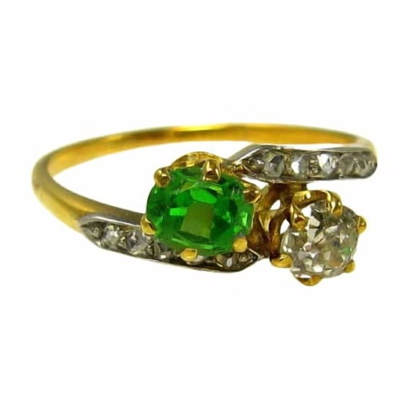 HeartsAndYou 3ct Round Cut Natural Peridot Moissanite 2 Stone Ring 100% 14k SOLID Yellow Gold
