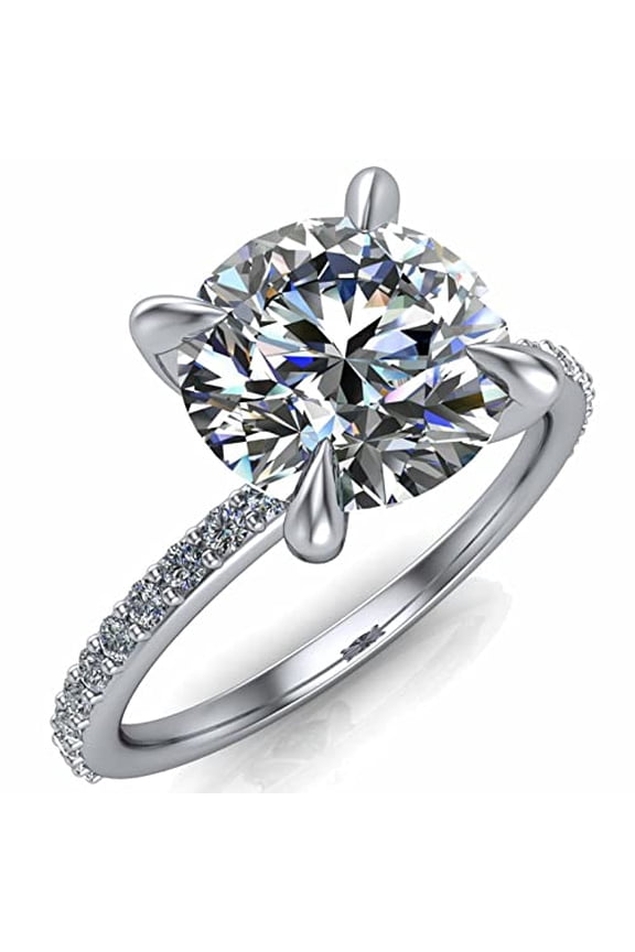 3ct Round Moissanite 4 Claw Prong Solitaire with Accent Ring 18k White Gold over Silver
