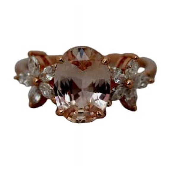 HeartsAndYou 4.2ct Natural Morganite Solitaire with Flower Accent Ring 14k SOLID Rose Gold