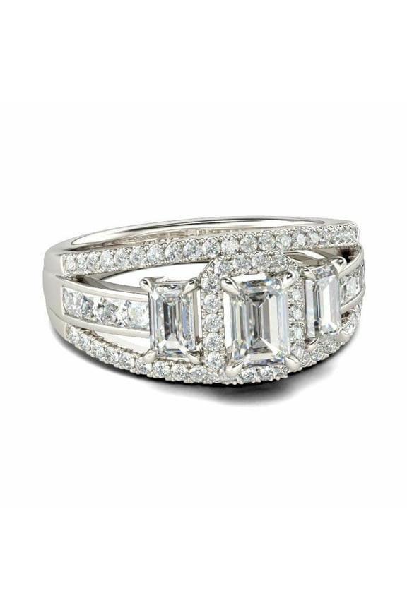 4.5ct Emerald Cut Moissanite Cocktail Gatsby Engagement Ring for Women 18k White Gold over Silver