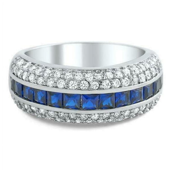 HeartsAndYou 4.5ct Natural Sapphire Diamond Channel Set 5 Row Wide Band 14k SOLID White Gold