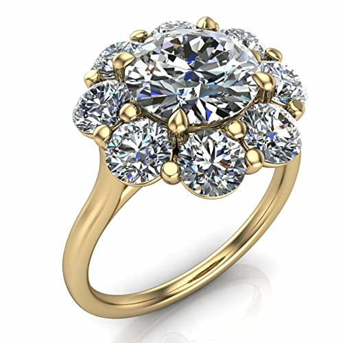HeartsAndYou 4.5ct Round Cut Moissanite Engagement Ring for Women Floral Halo 18k Yellow Gold over Silver