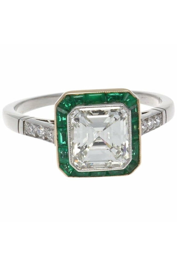 4ct Asscher Moissanite Emerald Vintage Inspired Art Deco Engagement Ring for Women 18k Dual Gold over Silver