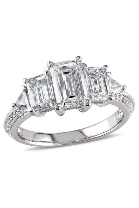 4ct Emerald Cut Moissanite Gatsby Art Deco Engagement Ring for Women 18k White Gold over Silver