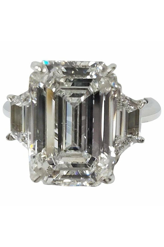 4ct Emerald Cut Moissanite Gatsby Trilogy Engagement Ring for Women 18k White Gold over Silver