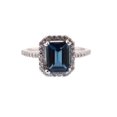 thumbnail image 1 of HeartsAndYou 4ct Emerald Cut Natural Sapphire & Moissanite Halo Ring 18K 14k SOLID White Gold, 1 of 9