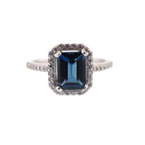 HeartsAndYou 4ct Emerald Cut Natural Sapphire & Moissanite Halo Ring 18K 14k SOLID White Gold