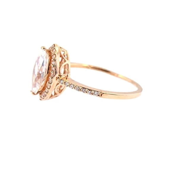 HeartsAndYou 4ct Marquise Cut Moissanite Accents Vintage Inspired Halo Engagement Ring for Women 18k Rose Gold over Silver